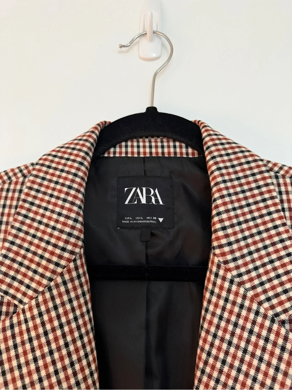 Zara Checked Houndstooth Blazer in Brown, Black & Cream - Picture 2 of 3